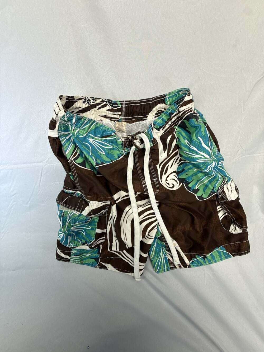 Vintage Ocean Pacific Board Shorts Size M Brown Green Floral Swim Trunks